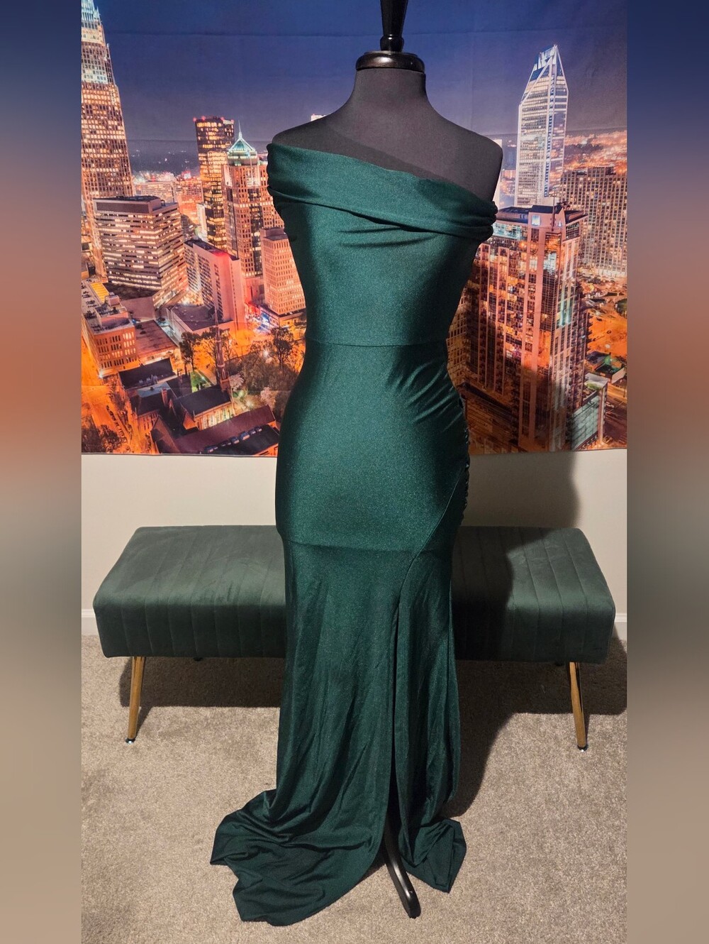 Elegant Off-Shoulder Green Evening Gown